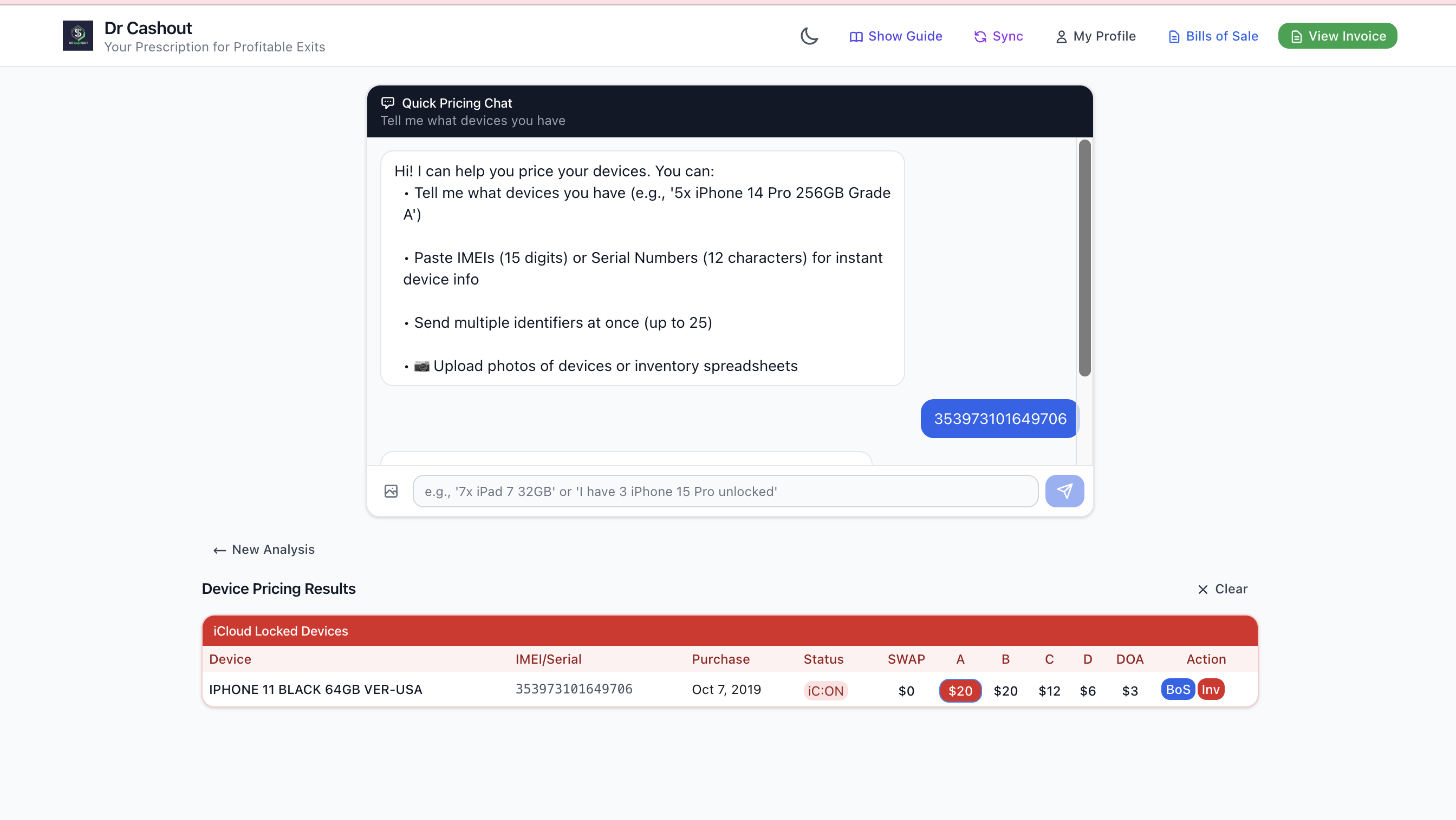 BuyBack Tool Interface